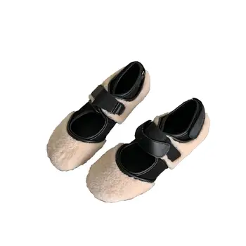 Noua toamna iarna blana pantofi plat pentru femei de moda ballhead femei pantofi Velcro leopard de imprimare Beanie pantofi cald versatil purta