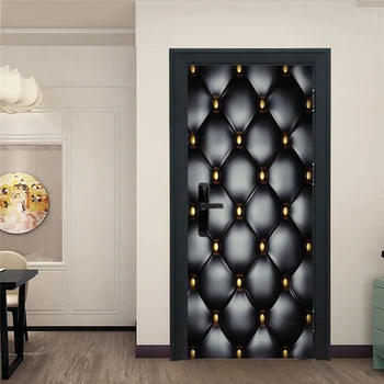 PVC autoadeziv rezistent la apa Usa Autocolant 3D Stereo Negru din Piele Moale Rola Murală Artă Creativă Ușa Poster Papel De Parede Sala