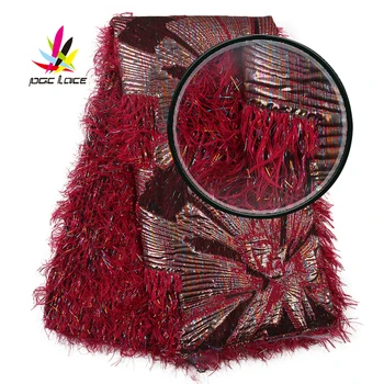 Jacquard Dantela Tesatura Jacquard de Ț Nigeria Înaltă Calitate Nigerian Roșu Brocart Net Dantela Tul Tesatura Pene Materiale XZ2960B-6