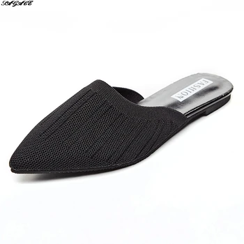 SAGSCE Femei Pantofi Slip-on Casual de Vara Tricotate Sandale Pantofi Confortabili Piele Plus Dimensiune Sandale Catâri 2020