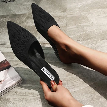 SAGSCE Femei Pantofi Slip-on Casual de Vara Tricotate Sandale Pantofi Confortabili Piele Plus Dimensiune Sandale Catâri 2020