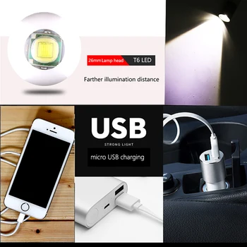 Puternic USB Reîncărcabilă Lanterna T6 LED Lanterna Zoom LED Lanterna rezistent la apa Lanterna cu Built-in 18650