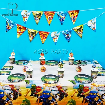 Consumabile partid 74pcs pentru 12kids Ninjagoing petrecerea de ziua decor set tacamuri, farfurie+cana+paie+banner+invitatii+topper