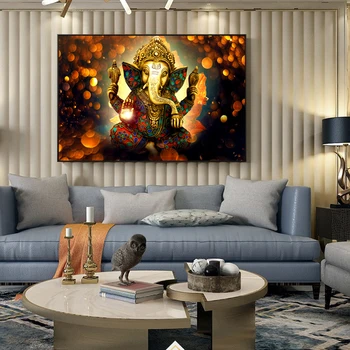Domnul Ganesha Zei Hinduse Panza Pictura Elefant Hinduism Postere si Printuri de Arta de Perete Decorative de Imagine pentru Camera de zi Decor