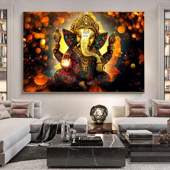 Domnul Ganesha Zei Hinduse Panza Pictura Elefant Hinduism Postere si Printuri de Arta de Perete Decorative de Imagine pentru Camera de zi Decor