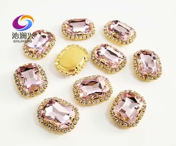 Aur partea de jos Roz forma de Dreptunghi de calitate de top de sticlă cristal catarama,coase pe pietre pentru bijuterii diy accesorii SWCBG10