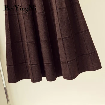 Beiyingni Vintage Femei Fusta Tricot Talie Mare O Linie Moale Casual Elegant Negru Fuste Streetwear Primăvară De Moda Toamna Midi Saia
