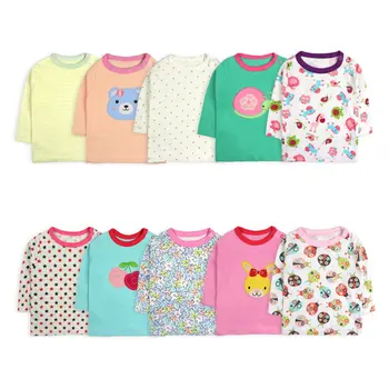 [5 Buc/Lot De Culoare Aleatorii]Desene Animate De Imprimare Baby Tricou Bumbac Maneca Lunga Fetita Tricou De Moda Băieți Nou-Născuți T-Shirt 0-24 Luni