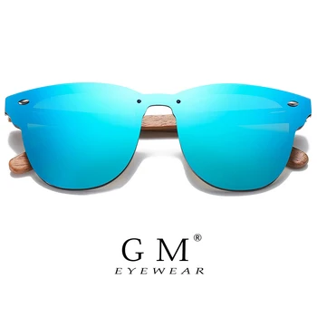 GM Nuc din Lemn Polarizat ochelari de Soare pentru Bărbați Femei Retro fără ramă de Culoare Oglindă Lentile de Ochelari de Soare Manual de Conducere Ochelari