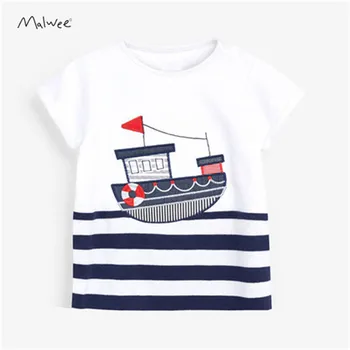 Malwee Brand Nou 2021 Copil De Vara De Top De Bază Desene Animate Barcă Navă Pavilion Tricou Bumbac Pur Copii Băieți Fete Scurt-Maneca Tricou
