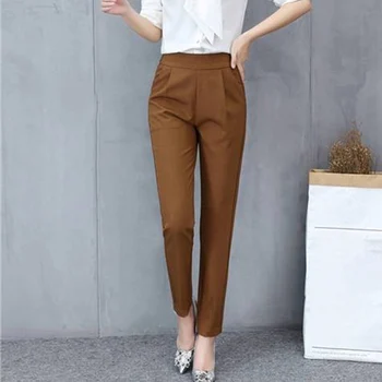 Femei Elastic Talie Pantaloni Lungi Pantaloni Casual Moda Solid Mid Office Plus Dimensiunea Femei Toamna Sudoare Slab Creion Pantaloni Negru