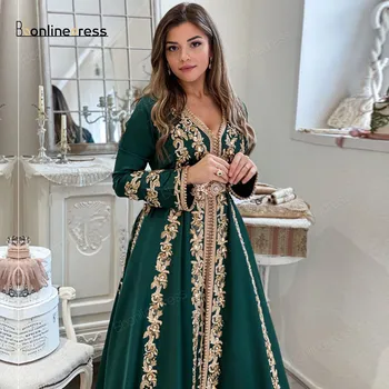 Elegant Verde Musulman Rochii de Seara 2020 Cristal Dubai Rochie Formale O-Linie V Gâtului Dubai Femei de Seara Rochie de Petrecere abendkleider