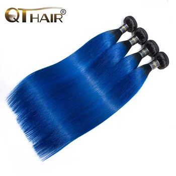 QT Ombre Păr Uman 3 Pachete Mulțime de Pre-Colorate Direct Două Ton T1B/Blue Ombre Brazilian Drept Uman Țese Păr Pachete