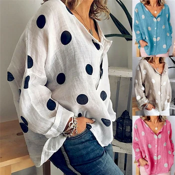 Femei De Moda De Vara Bluze Boho Polka Dot Lenjerie De Pat Din Bumbac Sexy V-Neck Top Bluze Drumul Doamnei Plus Dimensiune Bluza Tricou Blusas 2019