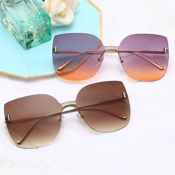 Moda fără ramă de ochelari de Soare Femei Supradimensionat Metal Ochelari de Lux ochelari de Soare Ochi de Pisica UV400 Ochelari de Nuante gafas de sol