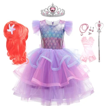 Sirena Costume pentru Copii Rochii de Printesa pentru fetite Sirena Rochie de Fată Mermaid Petrecere Copii Machiaj Fantezie Rochie de Bal