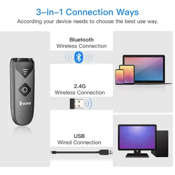 Eyoyo EY-015 Mini Scanner de coduri de Bare USB cu Fir Bluetooth 2.4 G Wireless APP 2D QR cod de Bare PDF417 pentru iPad iPhone Android Tablete PC