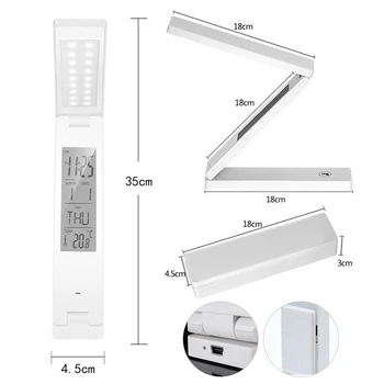 Pliere LED Masă Lampă Estompat USB Reîncărcabilă Birou de Lectură Lumină Touch Control Ceas Deșteptător Lampa