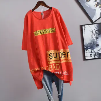 2020Summer Nou coreean de Agrement Plus Dimensiunea Femei Libere cu mânecă Scurtă T-shirt Bumbac Fost Subțire Shou Litere Imprimate Topuri