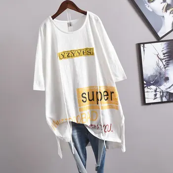 2020Summer Nou coreean de Agrement Plus Dimensiunea Femei Libere cu mânecă Scurtă T-shirt Bumbac Fost Subțire Shou Litere Imprimate Topuri