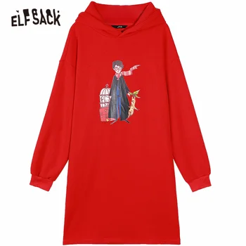 ELFSACK X Neimy Grafic de Imprimare Casual coreean Tricou Rochie Femei,2021 Primăvară ELF Epocă Complet Maneca Feminin Rochii de zi cu Zi