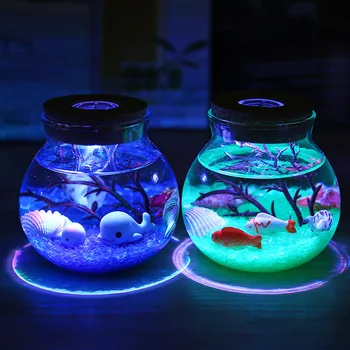 FENGLAIYI Roman Romantic DIY Marin Micro Peisaj RGB Sticla Lampa Decor Interior Noapte de Iluminat cu LED Lumina de Noapte Cadouri