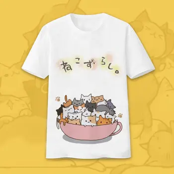 Japonia Joc Atsume Neko Tricou Pisica Drăguț T-shirt pentru Bărbați pentru Femei Maneci Scurte Topuri Casual, Distracție de Vară Tees