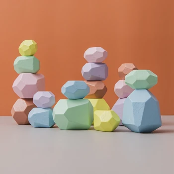 Copiii Montessori Blocuri de Lemn pentru construcții Set Jenga Piatră Colorate Creative Nordic Stivuire Joc Curcubeu de Jucării din Lemn Cadou