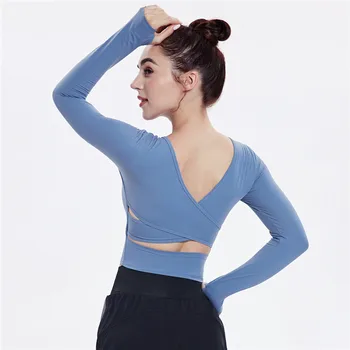 Vansydical Femei V-Neck Yoga Tricouri Maneca Lunga de Funcționare Jogging Teuri Sexy Backless de Antrenament T-shirt Sport Topuri de Cultură Căptușit