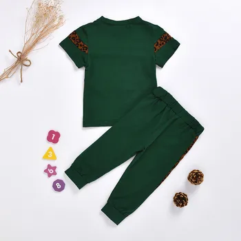 Moda Unisex Copii Seturi de Fete si Baieti Leopard de Imprimare T-shirt de Sus＋Stripe Print Pantaloni de Bumbac Tinuta Set Haine ropa de nino