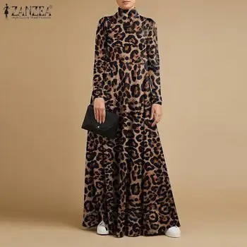 5XL Moda Leopard Imprimate Rochii Lungi Femei Largi de Epocă Sundress ZANZEA Casual, Guler Complet Maneca Vestidos Halat de Vacanță