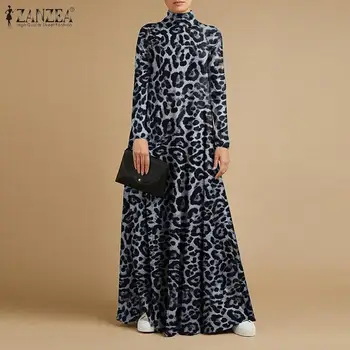 5XL Moda Leopard Imprimate Rochii Lungi Femei Largi de Epocă Sundress ZANZEA Casual, Guler Complet Maneca Vestidos Halat de Vacanță