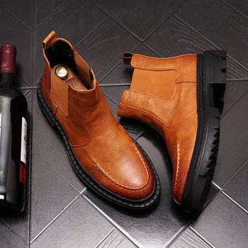 Celebrul brand de oameni de moda de lux chelsea cizme din piele pantofi platforma frumos cowboy bottines glezna bootas hombre zapato