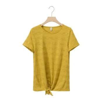 Moda galben de sex feminin supradimensionat tricou casual cu maneci scurte 0-gât bandaj de top lady teuri M30392