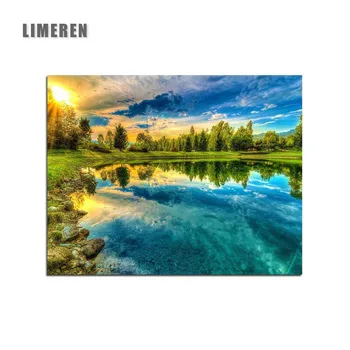 Primăvara Naturale Scena Pictura De Numere Lac, Cer, Copaci, Peisaj Home Decor Colorat De Numere