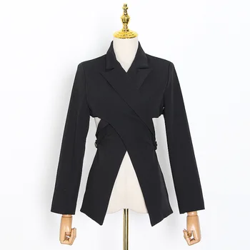 CHICEVER asimetrice sacou pentru femei Crestate guler maneca lunga gol afară de cruce designer de haine de sex feminin 2020 moda haine tide