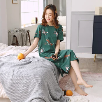 Plus Dimensiune Femei, Cămăși De Noapte De Bumbac Cămașă De Noapte De Vară 2020 Desene Animate De Imprimare Cămașă De Noapte Pijamale Fete Sudoare Homewear Rochie
