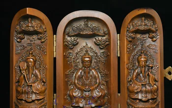 Decor de nunta Chineză Cimișir Lemnul Sculptat Taoism Lider TaiShang Laojun Lao-tzu Dumnezeu Statuie Cutie