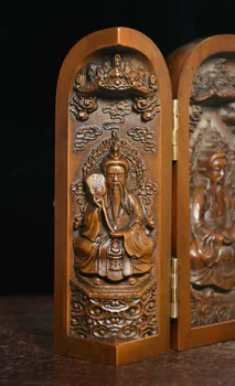 Decor de nunta Chineză Cimișir Lemnul Sculptat Taoism Lider TaiShang Laojun Lao-tzu Dumnezeu Statuie Cutie