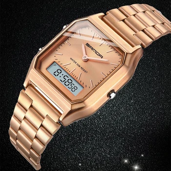 SANDA celebru ceas de lux de moda pentru femei dual display ceasuri de mana rochie ceasuri quartz lady aur din oțel inoxidabil ceas 2020