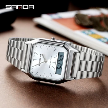 SANDA celebru ceas de lux de moda pentru femei dual display ceasuri de mana rochie ceasuri quartz lady aur din oțel inoxidabil ceas 2020