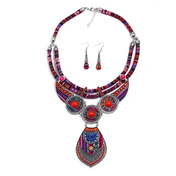 Exagera stil național frânghie colier pandantiv cu cercei bijuterii două seturi de lux bijuterii accesorii pentru femei