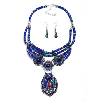Exagera stil național frânghie colier pandantiv cu cercei bijuterii două seturi de lux bijuterii accesorii pentru femei
