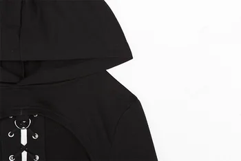 Femei De Moda Negru Gotic Hanorac Craniu Imprimate Crop Top Nit Curele De Cosplay Costum