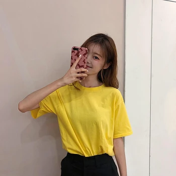 Tricou de Culoare Solidă Bază Tricou Femei Casual, O-neck Harajuku Vara de Top de sex Feminin coreeană Alb Tricou Streetwear Haine M-XXXL