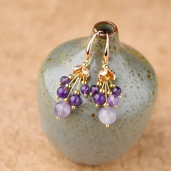 Coreeană bijuterii legăna cercei cristal violet, Nou, Original, de natura perle cercei