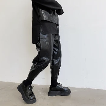 Barbati din piele de Sarpe Model Casual Glezna-lungime Pantaloni din Piele de sex Masculin Streetwear Hip-Hop, Punk Gotice Harem Pant