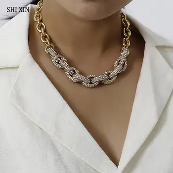 SHIXIN Punk Cubanez Link-ul Lanț Coliere pentru Femei Hiphop Cristal Cravată Colier Indesata Declarație Scurtă, Guler Collier Femme 2019