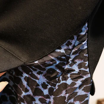 BISENMADE Supradimensionate pentru Femei Toamna Și Iarna Moda Noua Fals Două Piese De Leopard Împletit Tricou Rochie