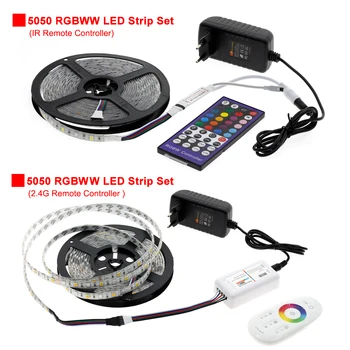Banda LED 5050 RGB / RGBW / RGBWW DC12V 5M 300LEDs Flexibile LED Light Set + RF 2.4 G Atingeți de Control de la Distanță + Adaptor de Alimentare.